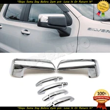 Fits 2019-2023 Chevy Silverado 1500 Sierra Chrome Mirror+Handle Cover No SMK