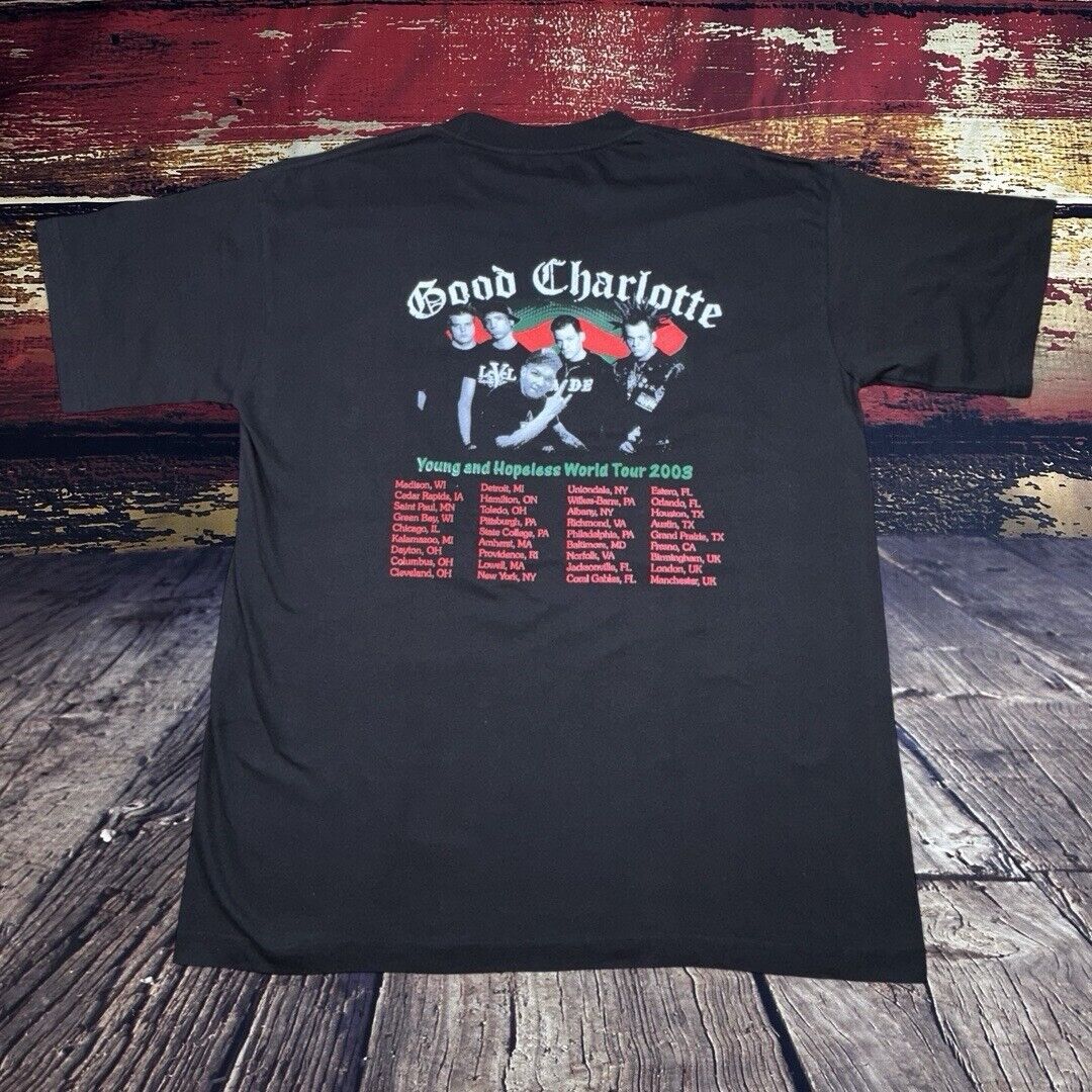 Vtg Good Charlotte T Shirt XL 2003 Young & Hopeless World Vtg Good Charlotte T Shirt XL 2003 Young & Hopeless World