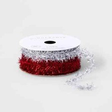 New  2ct Tinsel Ribbon Silver/Red 36ft - Wondershop