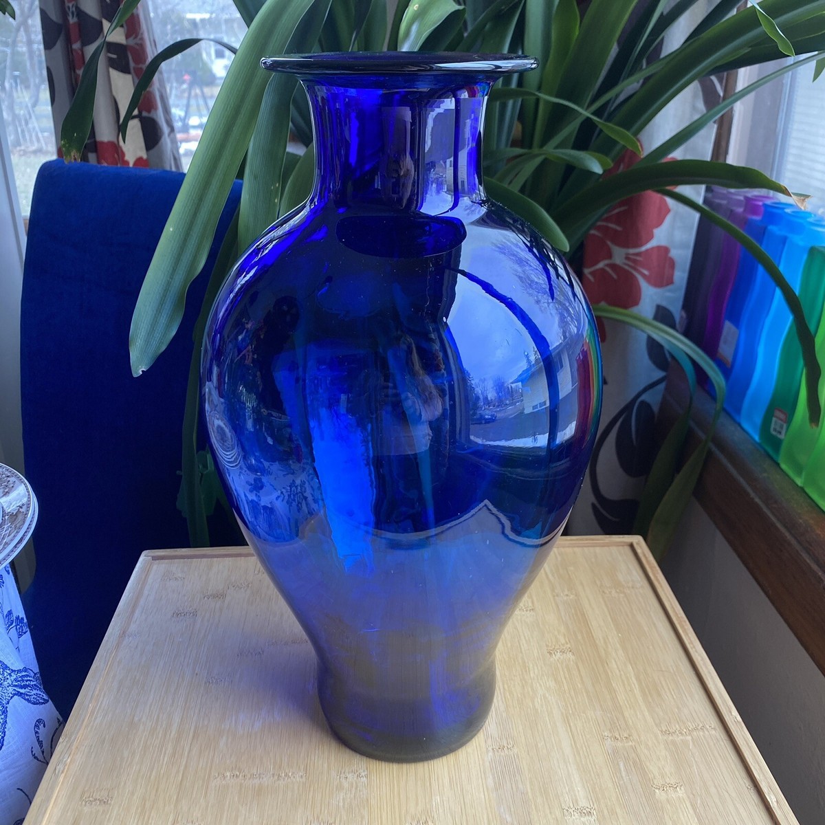 Blenko Sapphire Blue Optic Glass Floor Vase 15” #7728 | eBay