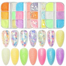 6 Grids/box Fluorescence Nail Art Powder Dust Glitter Nails Manicure Decoration