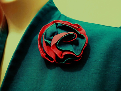 EUC Classic Directions Suit Jacket-Green w/Fabric Flower Brooch