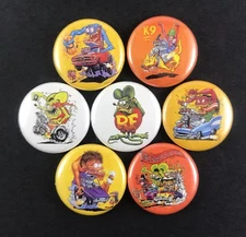 Rat Fink Ed "Big Daddy" Roth 1" Pin Button Lot Hot Rod Art Characters Set #1