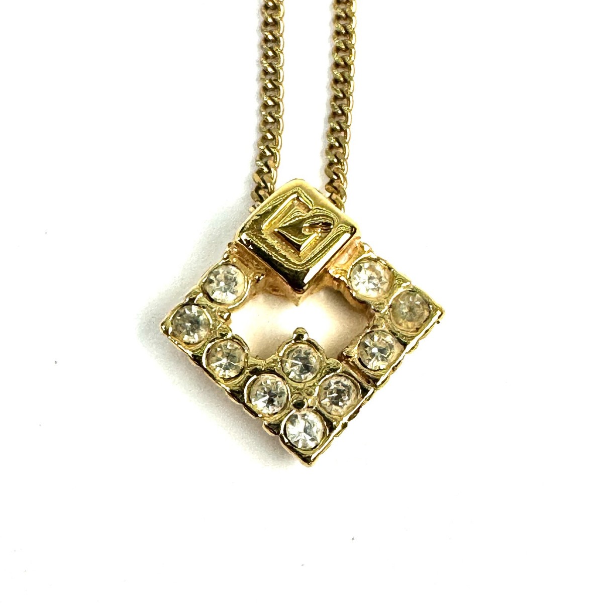 GIVENCHY Necklace G Logo Square Rhinestone Gold Plated