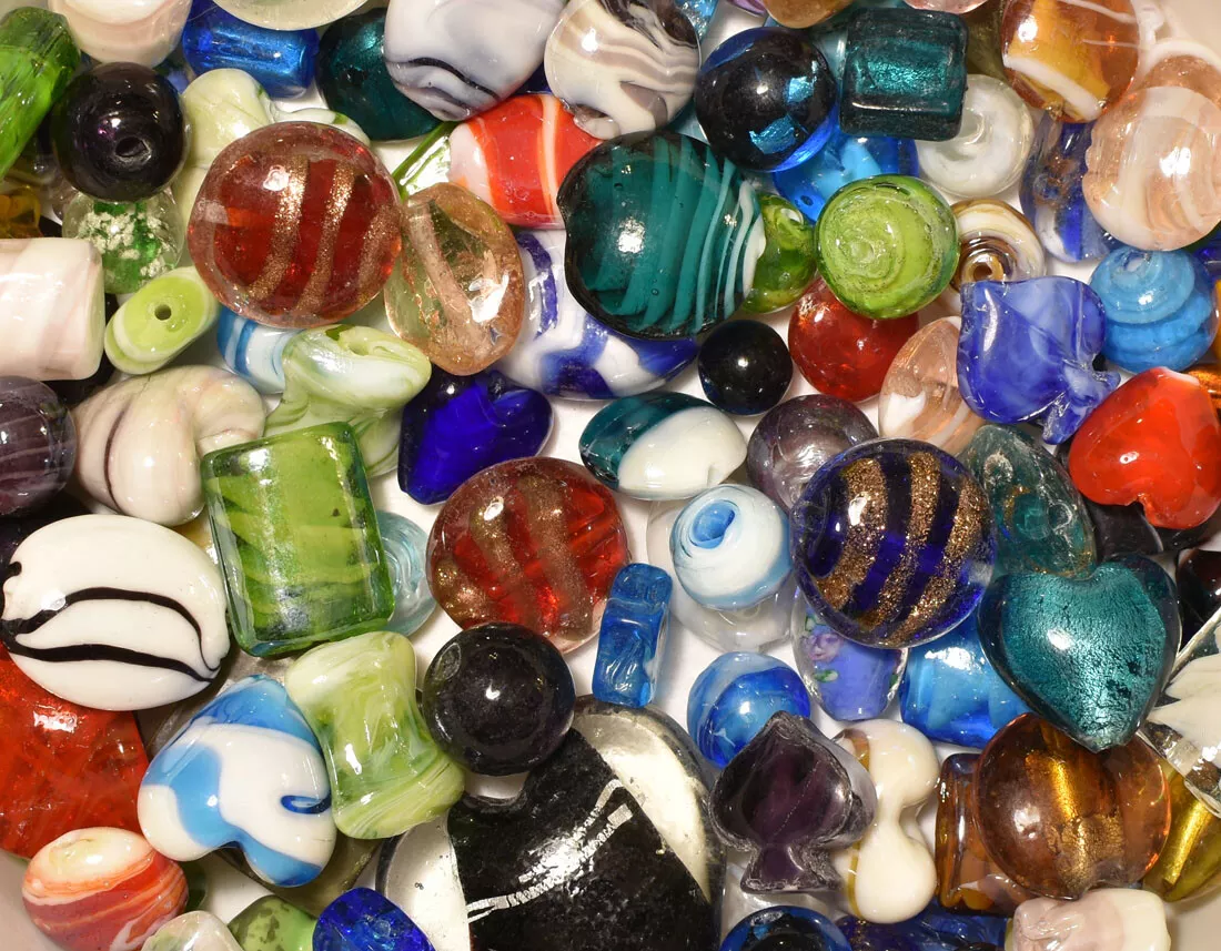 Lampwork Beads, 1 LB Bulk, Mixed Style & Colors, Handmade Glass