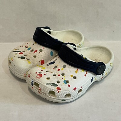 CROCS White Paint Splatter Slip On Classic Clogs Shoes Kids