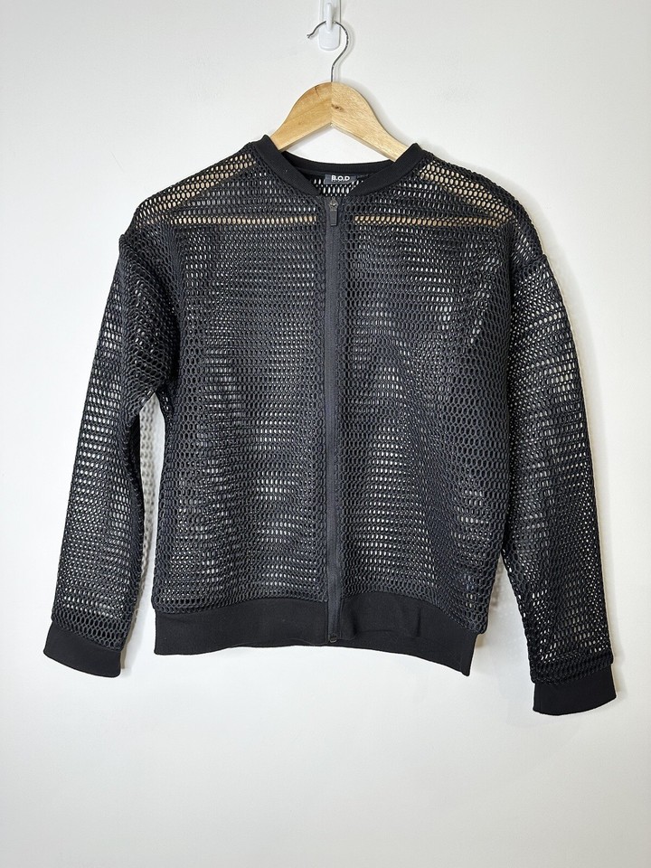 BOD By Finch Mesh Zip Bomber Jacket Activewear Black XS oversized