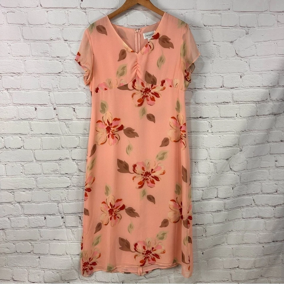 Vestido maxi midi floral vintage años 90 fluido tropical Resortwear rosa una línea 14 Foto 2 de 4