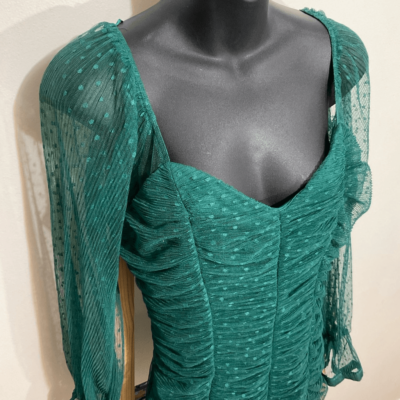 Haute Monde, Mini dress Green, Ruched Mesh Long Sleeve, Size Large | eBay