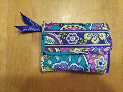 Vera Bradley Heather Purple Paisley Flowers Trifold Button Wallet AUTHENTIC 