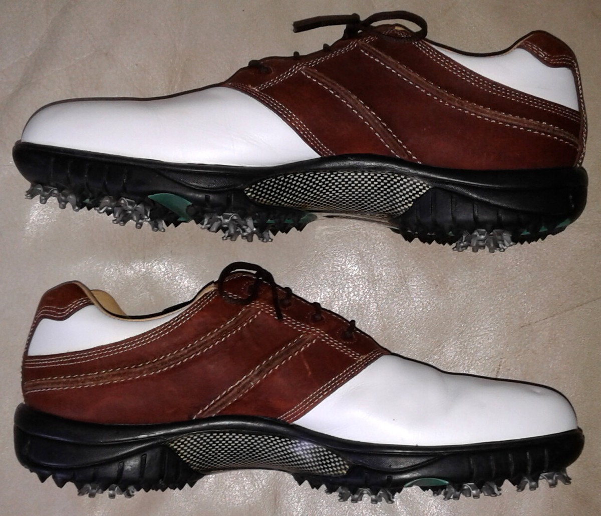 Men\'s FOOTJOY CONTOUR Golf Shoes 54246 Size 10.5 White & Brown Saddle Waterproof Footjoy Mens Brown White Golf Shoes Size 9M Contour 54246 | eBay main image 4
