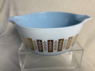 VTG Pyrex Gourmet Gold Delphine Blue 1961 Round 1/2 475-B Casserole 