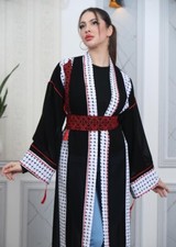 Palestinian Abaya embroidered Long Chiffon Black
