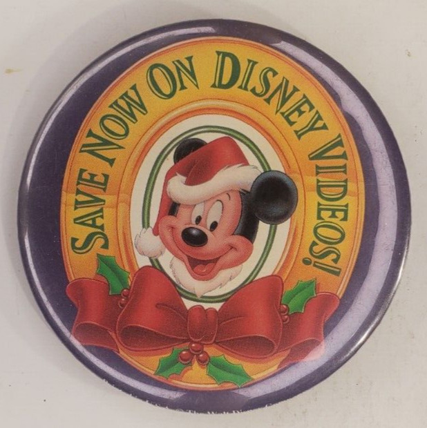 Vintage Walt Disney Save On Disney Videos Employee Pinback Button Mickey Mouse