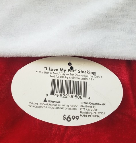 North Star Creations "I ❤ My Kitty" Cat Soft Velour Christmas Stocking, New - Picture 3 of 3