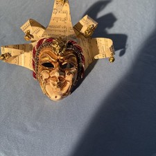 Venetian Mask Made in Italy Gold Jester Mask with Bells Music Design Wall Decor
