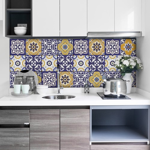RE-COVERTILES - 12 Piezas Pegatinas Azulejo Adhesivo 20x20 Cm PS00068 Mosaico De Pared Adhesivo Decorativo Para Azulejos De Cemento Para Baño Y Cocina, Pelar Y Pegar