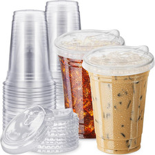 20 Oz Clear Plastic Cups with Strawless Sip Lids,25 Large,