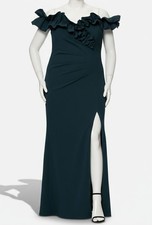 XSCAPE Womens Green Ruffled Off The Shoulder Gown Dress Plus Size 16W