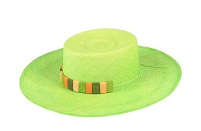 Artesano Mykonos Hat Green Yellow Straw Boater Hat With Beads New With Tags  