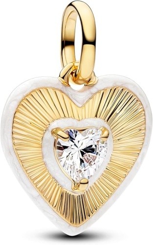 Pandora Me Strahlendes WeißEs Herz Medaillon-Charm Mit 14K Vergoldeter Metallleg-image