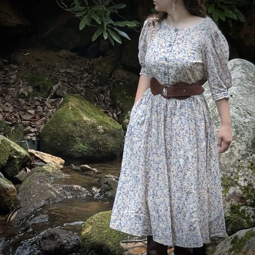VTG LAURA ASHLEY 1980’s GREAT BRITIAN BLUE PEACH COTTAGECORE FLORAL TEA DRESS L - Picture 23 of 24