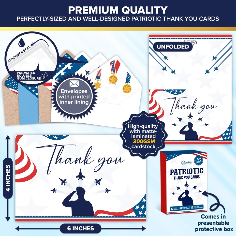 120 Pack 6x4in Thank You for Your Service Cards for Veterans & Military with ... - Image 3 of 4