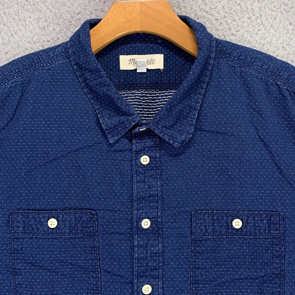 Camisa Madewell Para Hombres XL Azul Índigo Dobby Punto Manga Larga Botón Delantero AA803 Foto 2 de 4