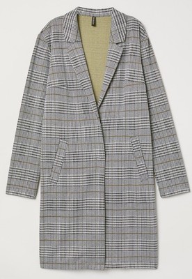 Divided By H&M Womens Jacquard Patter Jersey Coat Notch Lapel Long Line XS