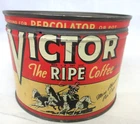 VINTAGE  VICTOR   BRAND COFFEE TIN ADVERTISING COLLECTIBLE  D-575