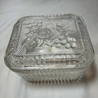 VTG Federal Refrigerator Dish Glass Dish w/ Lid Embossed Fruit 2.5” X 4.25” X 5"