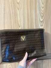 Auth MARIO VALENTINO V Logo Clutch Hand Bag Purse PVC Leather Brown