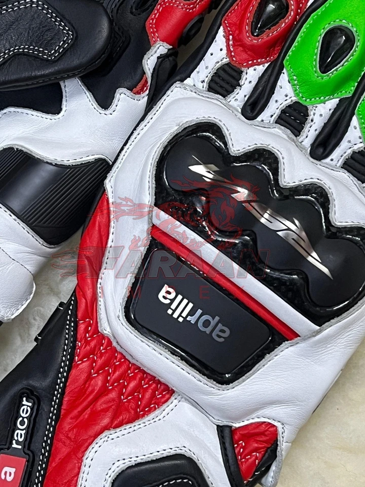 Aprilia RSV4 Be a Racer Guantes Rojo Blanco Verde Cuero Moto Racing Gear - Imagen 3 de 4