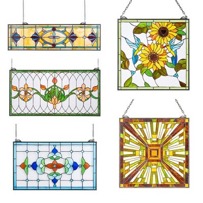 Uimoso Tiffany-Inspired Stained Glass Hanging Panel w/ Chain 20x20-32x17 Inches