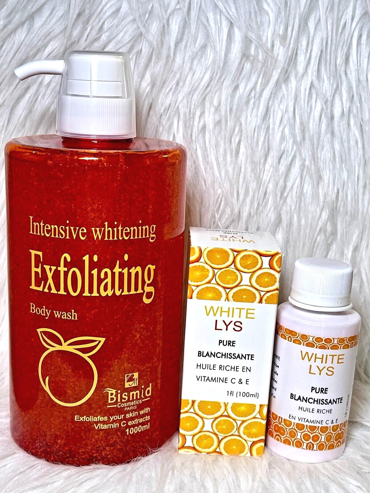 Gel douche ultra blanchissant Bismid et huile exfoliante White Lys anti-tache de 500ml