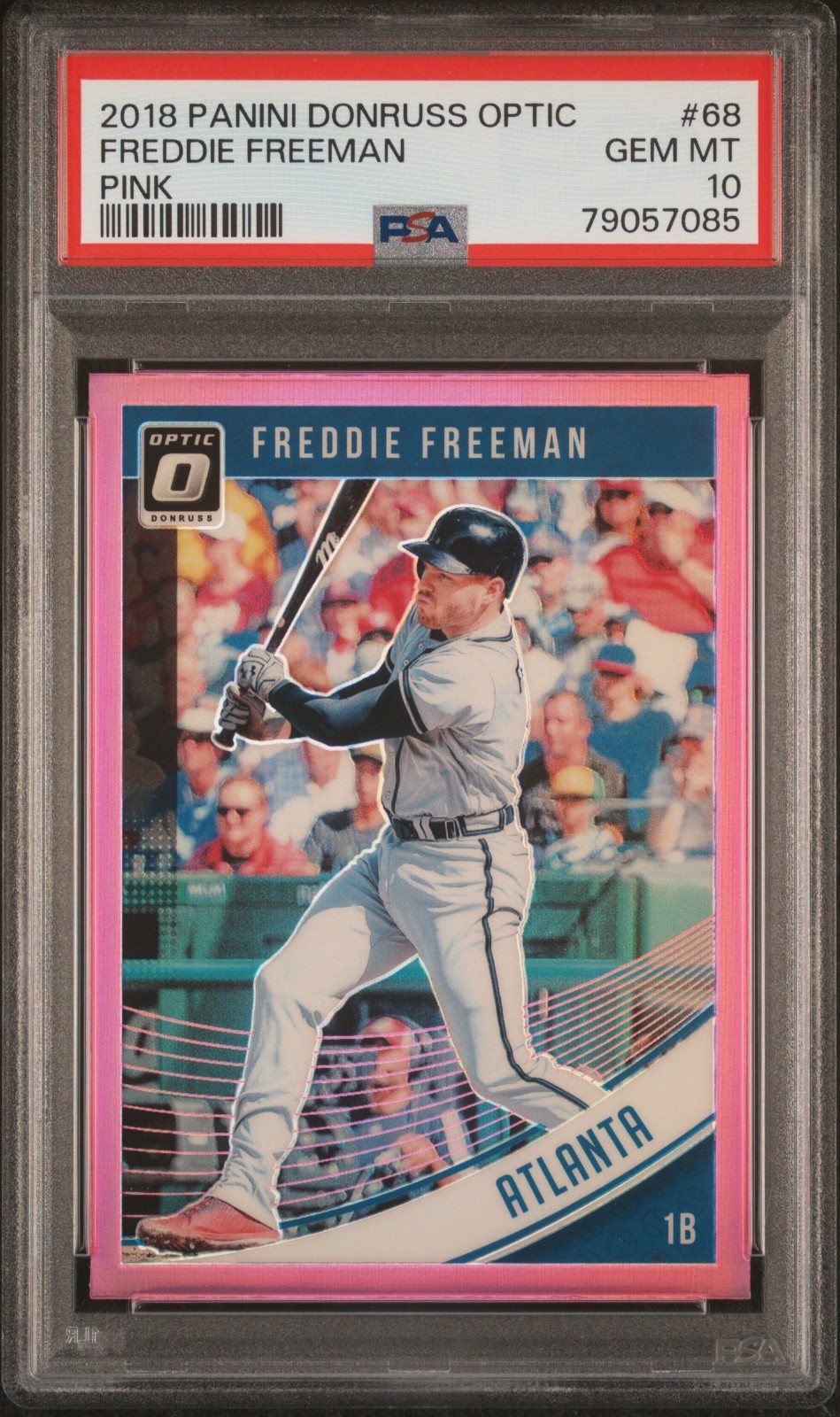 2018 Panini Donruss Optic #68 Freddie Freeman Pink Prizm (Pop:2) - PSA 10 view 1