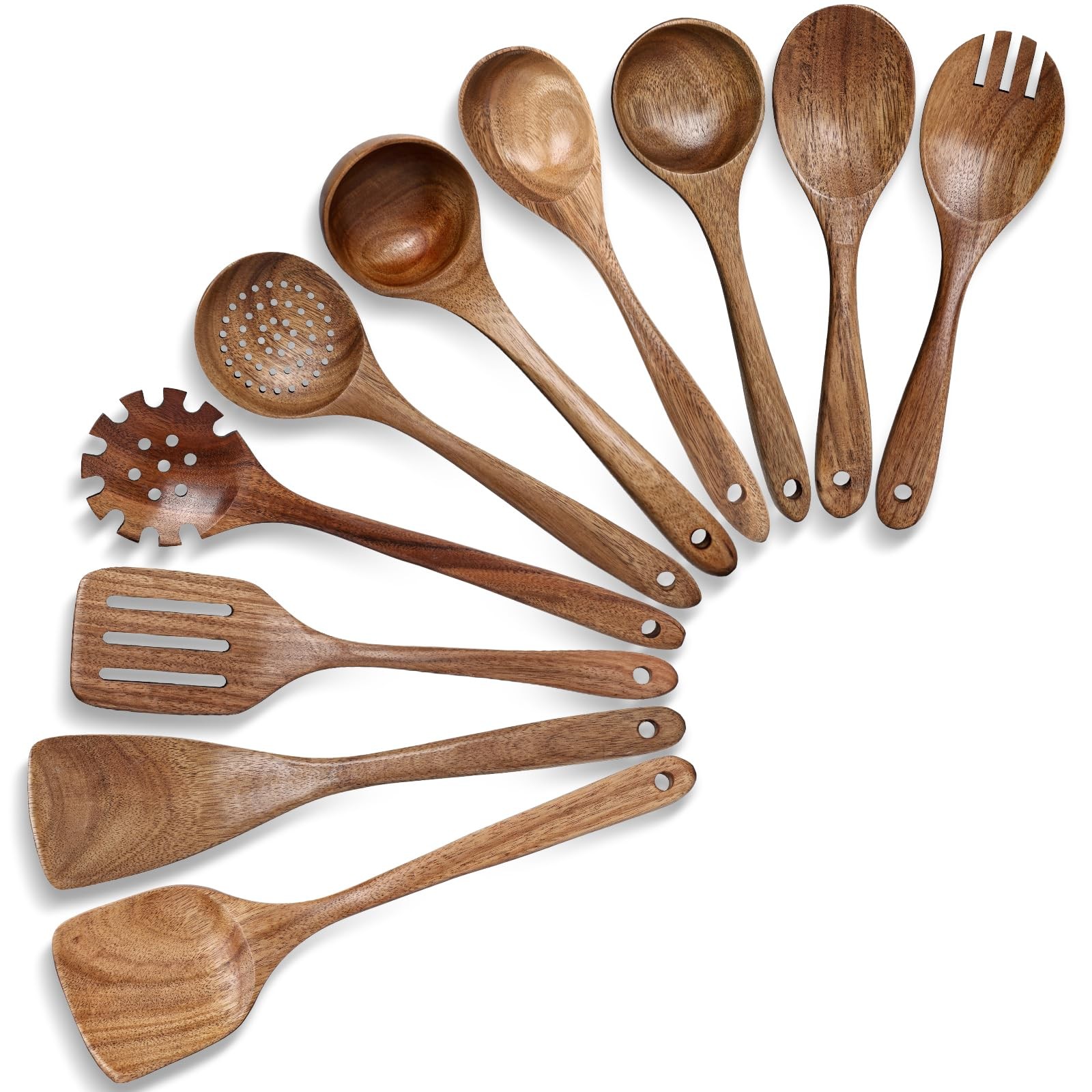 10PCS Natural Acacia Wood Kitchen Utensil Set for Cooking