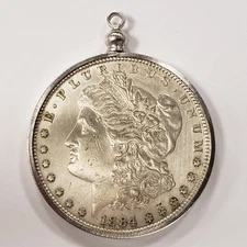 1884 $1 Morgan Silver Dollar - In Bezel - SKU-Q1256