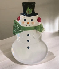 Transpac Christmas Snowman Platter Vtg. / Retro Style Dish Plate Tray 11.5"x6.5"
