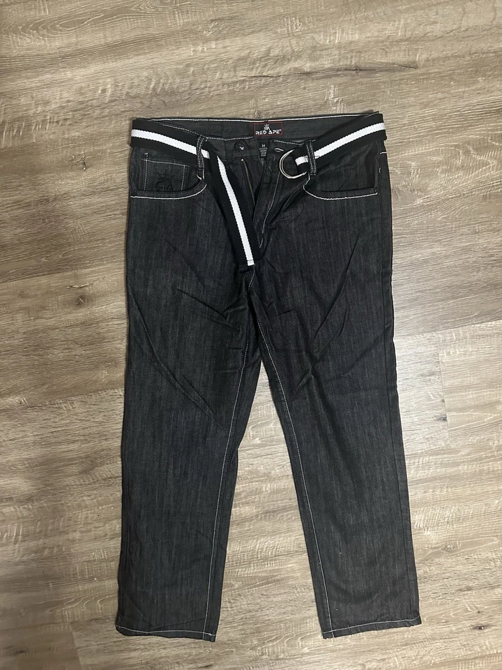 Red Ape Baggy 直筒阔腿刺绣黑色牛仔裤 Y2K 滑冰 34 — 第 4/4 张图片