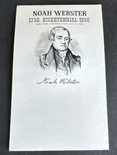 Postcard: Noah Webster 1758-1958 Bicentennial Born 1758 Harford, Connecticut