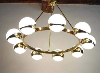Contemporary 9 Spheres Modern Brass Round Chandelier Ceiling Fixture