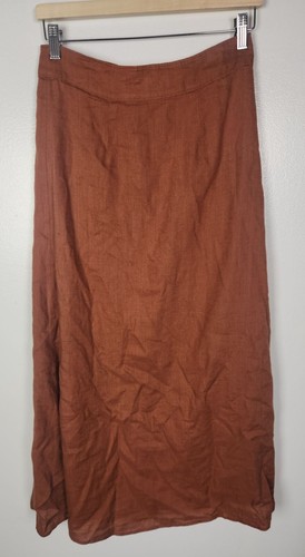 By Anthropologie Women's Sz. 8 Brown 100% Linen Wrap Maxi Skirt - Picture 5 of 5