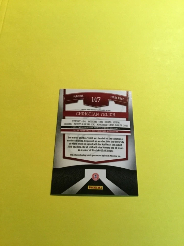 Christian Yelich 2010 Donruss Elite Edición Extra Automático Novato 701/815! ENVÍO GRATUITO Foto 3 de 4