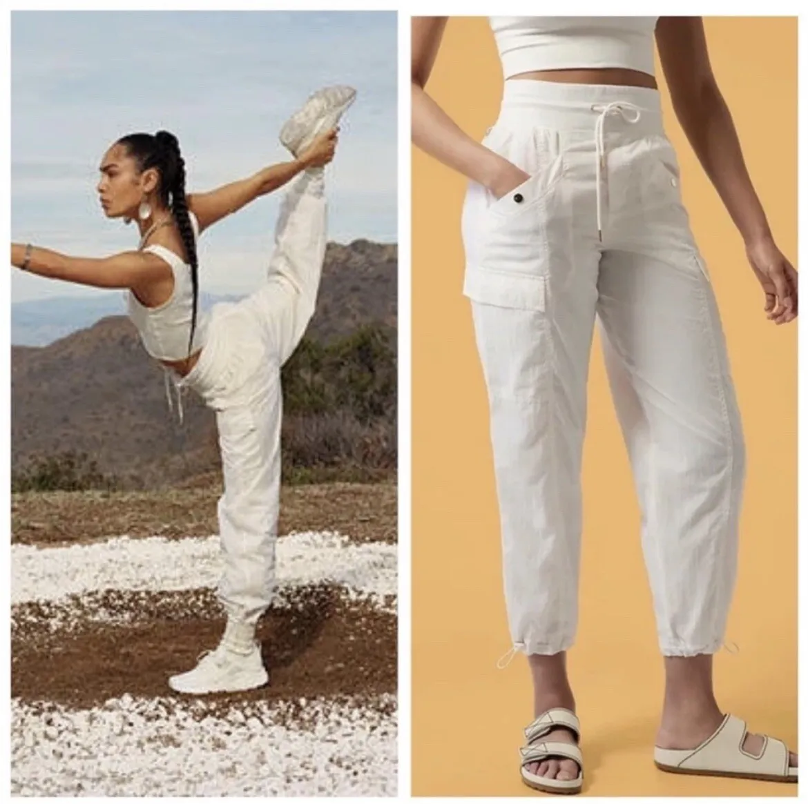 Athleta x Alicia Keys Cream High Waist Utility Pants Cargo Joggers Size 2