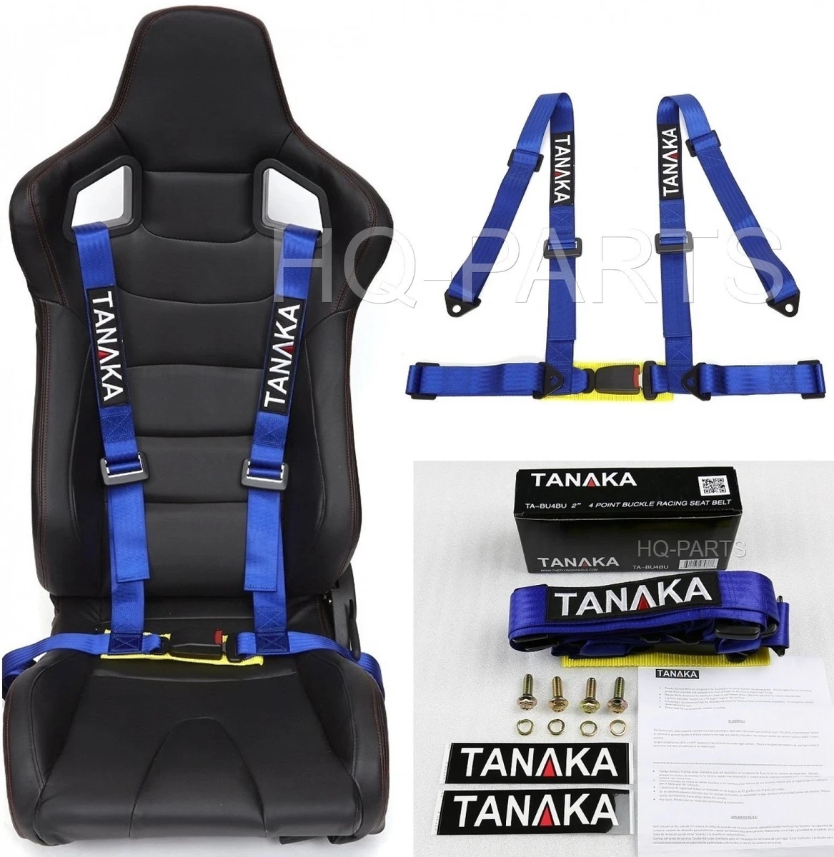 1 TANAKA UNIVERSAL BLUE 4 POINT BUCKLE RACING SEAT BELT HARNESS eBay