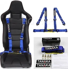 1 TANAKA UNIVERSAL BLUE 4 POINT BUCKLE RACING SEAT BELT HARNESS