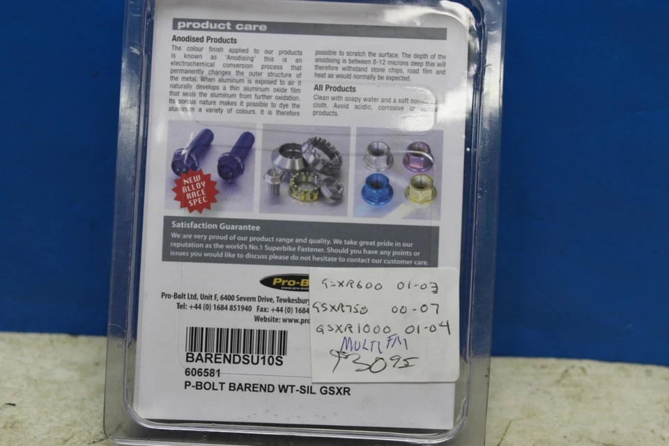 Extremidades de barra Pro-Bolt prata #BARENDSU10-S Suzuki GSX-R750/GSX-R600/GSX-R1000 - Imagem 2 de 2