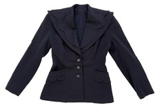 Vintage Women Perfect Navy Blue Blazer Small Pocket Shoulder Pads Collar Detail