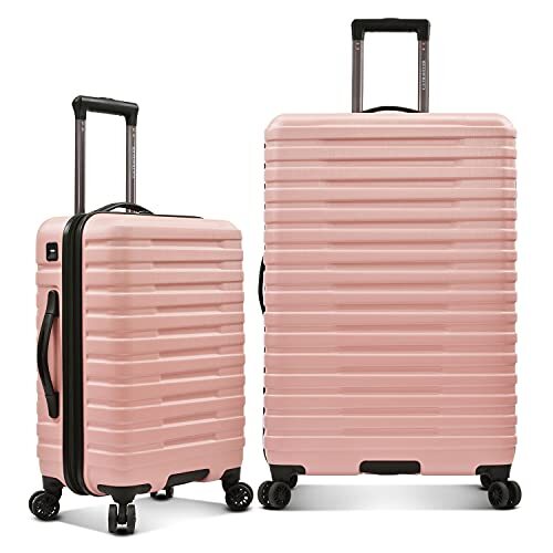 Boren Polycarbonate Hardside Rugged 2-Piece Set, USB Port in Carry-On Pink
